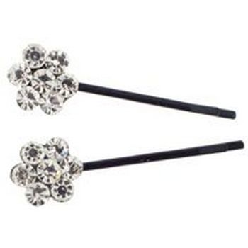 Karen Marie - Crystal Flower Bobby Pins - White Diamond Hued - Black (Set of 2)
